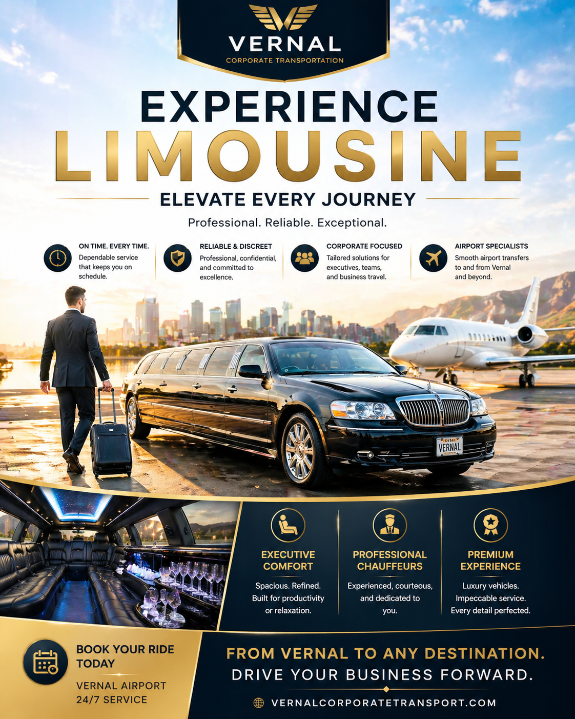 High Class Limousine interior with gold mood lighting