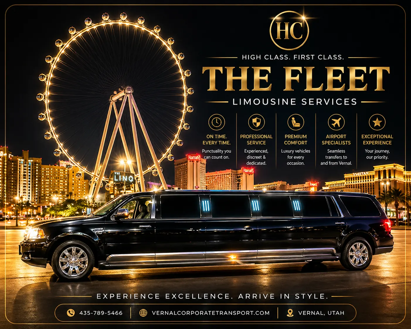 High Class Limousine Services black stretch limo, the fleet vehicle